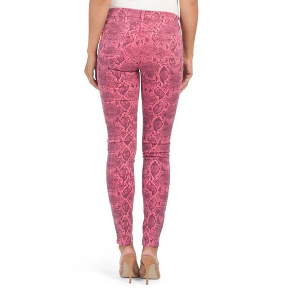 J Brand Jean Women 26 Neon Pink Boa Photo Ready Mid Rise Skinny Animal Print NEW - Picture 14 of 16